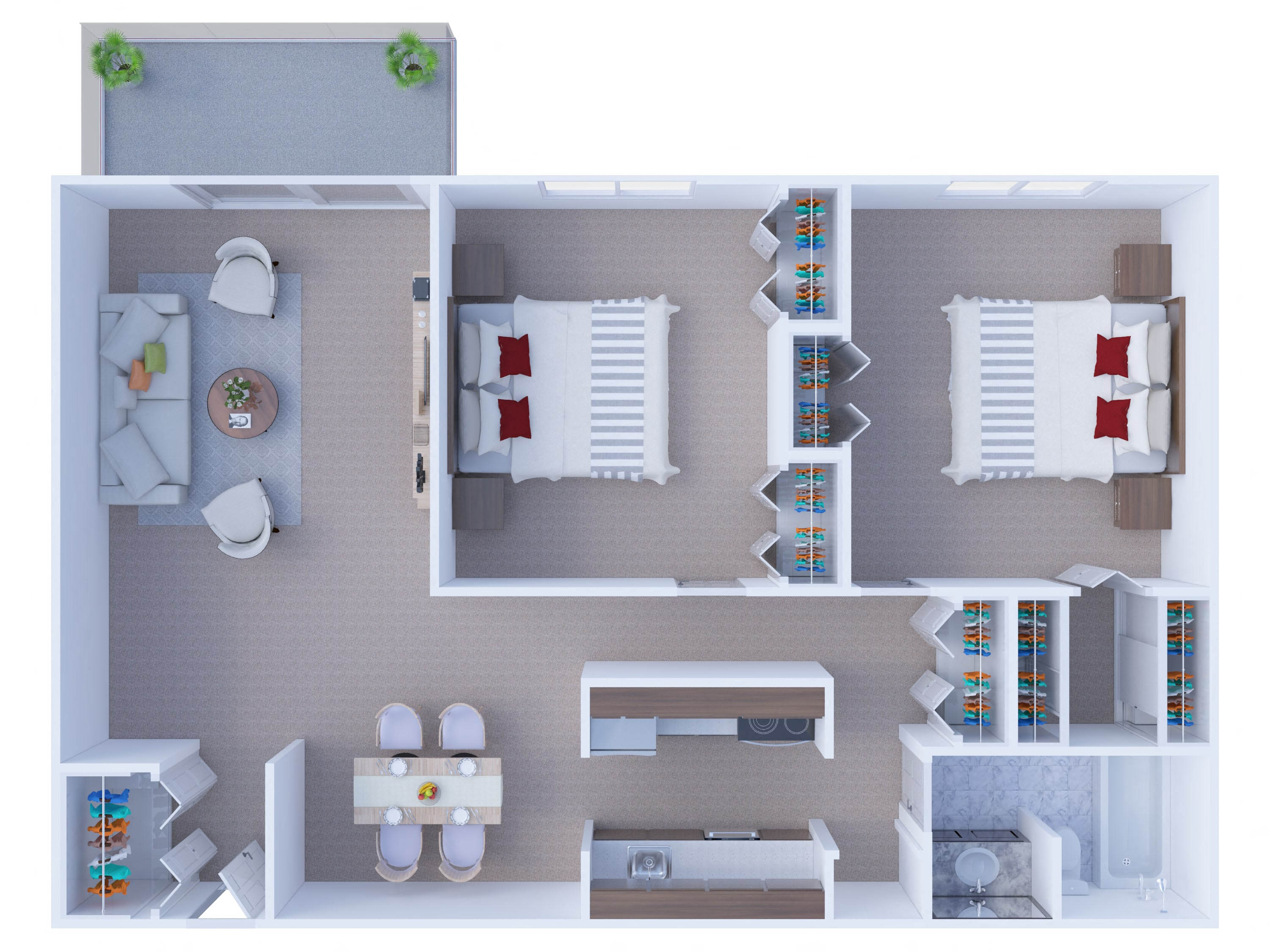 Floor plan for 2 beds, 1 bath, 1088 sqft